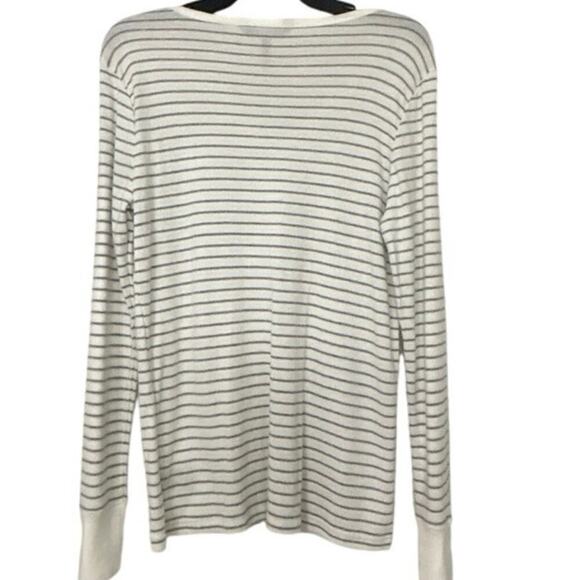 BCBG Paris Cotton Modal White Gray Striped Henley Long Sleeve Top Large Y2K - Picture 2 of 11